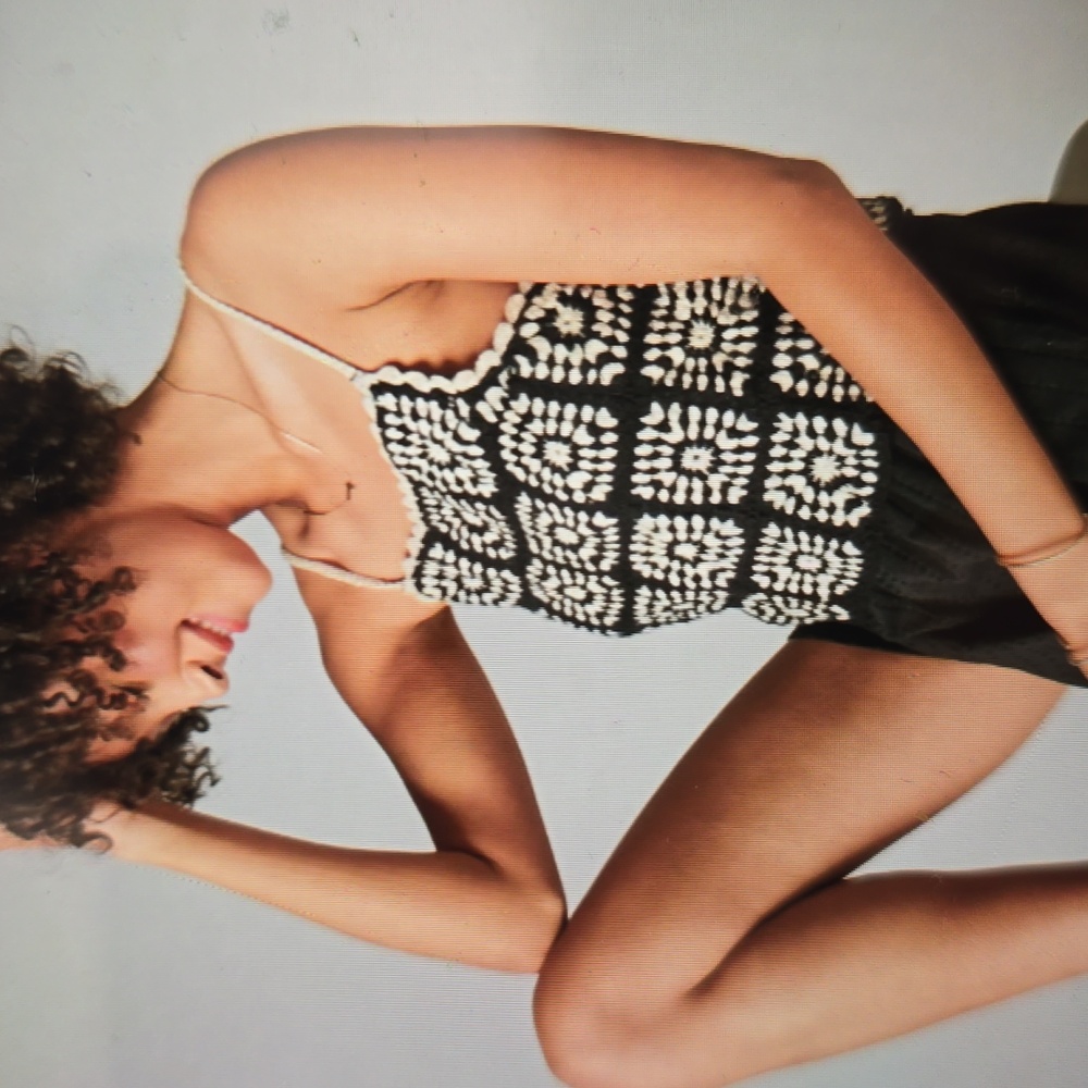 Lucky Brand Black Cream Crochet Romper M‎